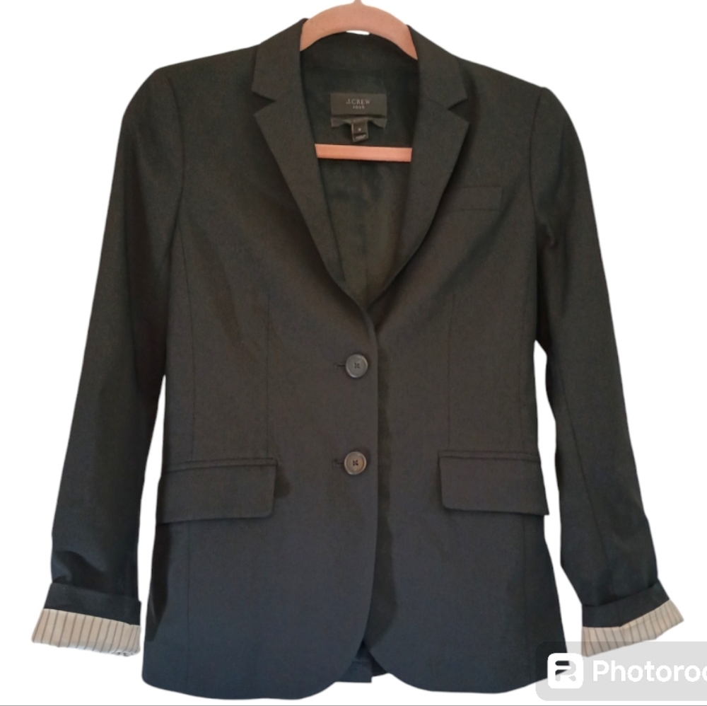 J.Crew 1035 Tollegno 1900 Two Button Black Blazer in Bi-Stretch Wool Size 0